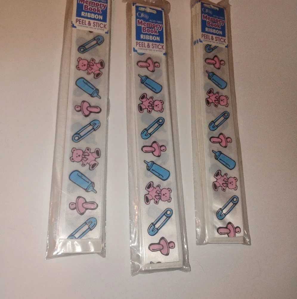 Memory Book Ribbon with Pink and Blue Designs Crafting Party Baby Stickers NWT